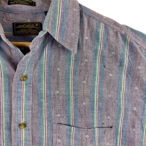 Eddie Bauer Vintage Retro Vertical Striped Cotton Purple Shirt Large 90s